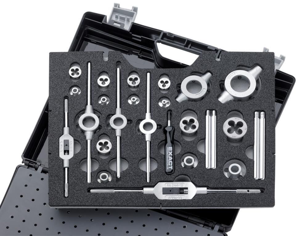 Exact Gewindeschneidwerkzeug Set HSS 61 teilig M3 bis M12 Produktbild Exact Gewindeschneidwerkzeug Set HSS 61 teilig M3 bis M12