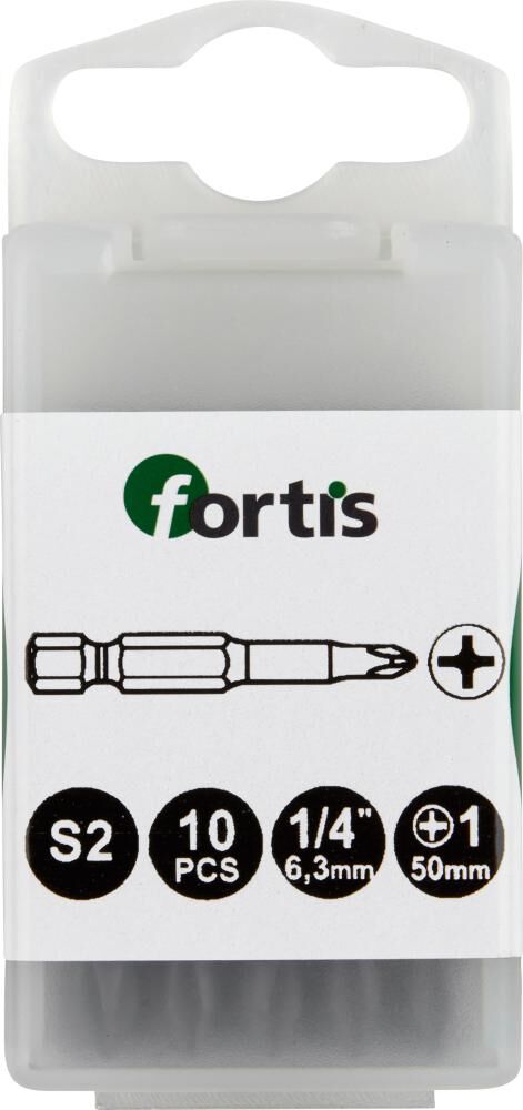 Fortis Bit 1/4 Zoll DIN3126 E6,3 Kreuzschlitz PH1 x 50 mm Box mit 10 Stück Fortis Bit 1/4 Zoll DIN3126 E6,3 Kreuzschlitz PH1 x 50 mm Box mit 10 Stück