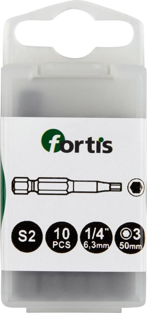 Fortis Bit 1/4 Zoll DIN3126 E6,3 Innensechskant 3 x 50 mm Box mit 10 Stück