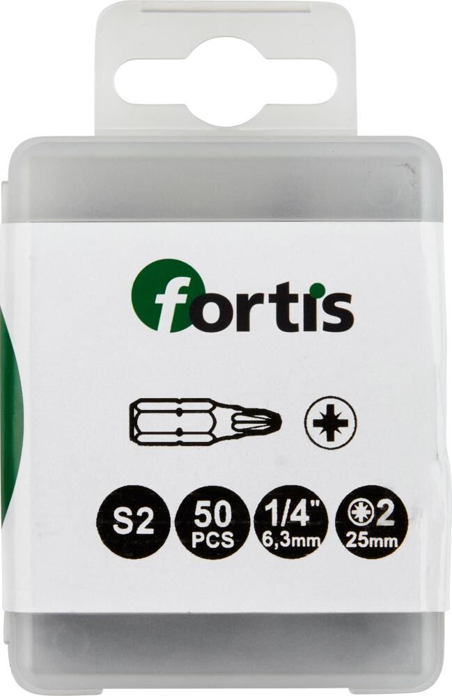 Fortis Bit 1/4 Zoll DIN3126 C6,3 Kreuzschlitz PZ2 x 25 mm Box mit 50 Stück Produktbild Fortis Bit 1/4 Zoll DIN3126 C6,3 Kreuzschlitz PZ2 x 25 mm Box mit 50 Stück