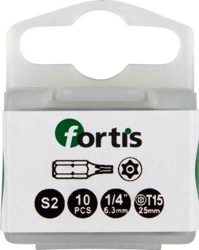 Fortis Bit 1/4 Zoll DIN3126C6,3 Torx mit Bohrung T-BO15 x 25 mm Box mit 10 Stück Produktbild Fortis Bit 1/4 Zoll DIN3126C6,3 Torx mit Bohrung T-BO15 x 25 mm Box mit 10 Stück