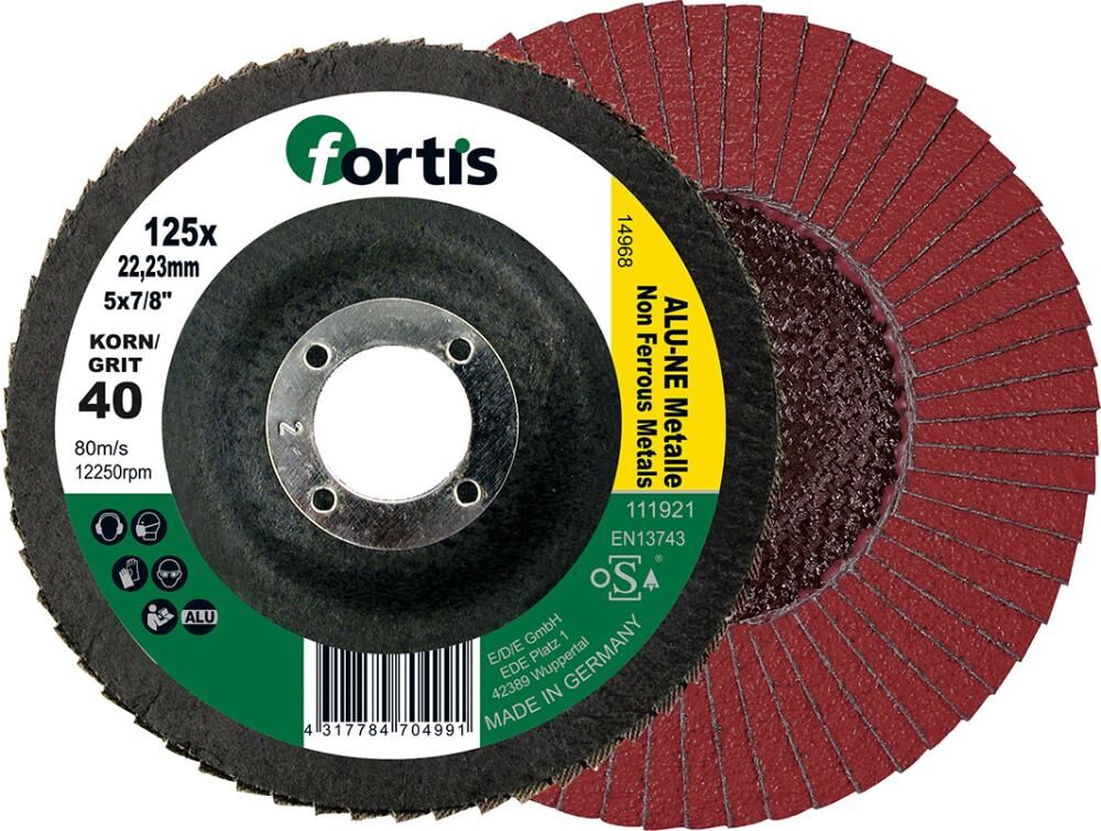 Fortis Fächerschleifscheibe ALU-NE 115 mm K120 gewölbt Produktbild Fortis Fächerschleifscheibe ALU-NE 115 mm K120 gewölbt