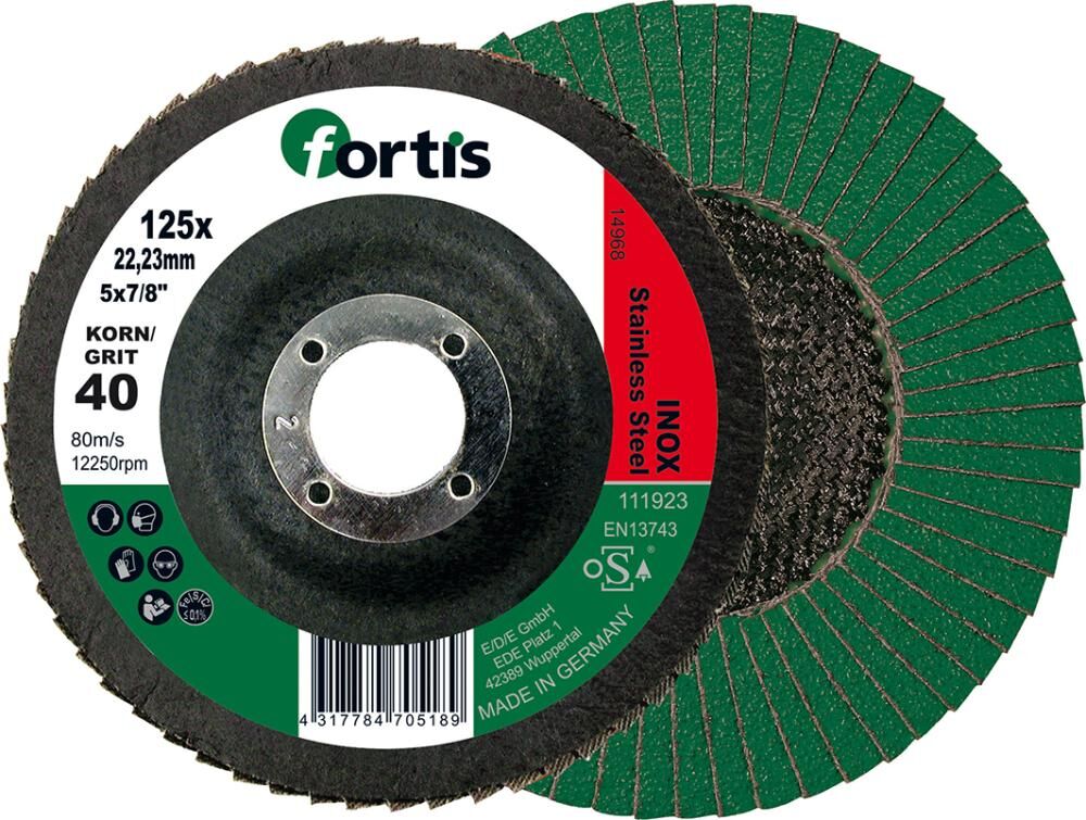 Fortis Fächerschleifscheibe Inox115 mm K80 gewölbt Produktbild Fortis Fächerschleifscheibe Inox115 mm K80 gewölbt