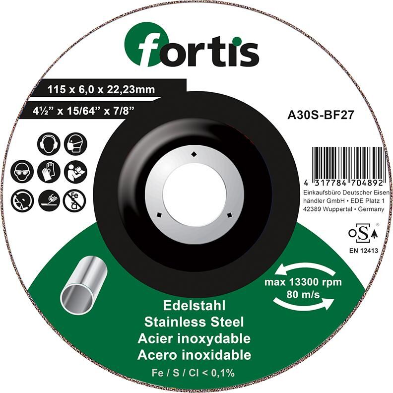 Fortis Schruppscheibe Edelstahl 115 x 6,0 mm Produktbild Fortis Schruppscheibe Edelstahl 115 x 6,0 mm