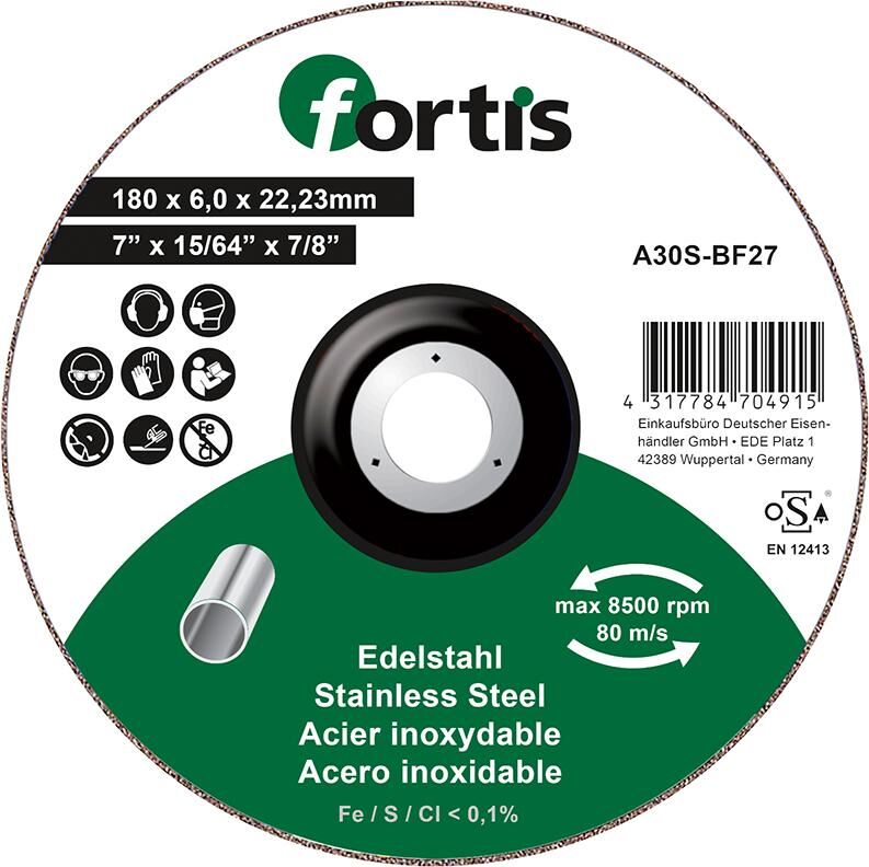 Fortis Schruppscheibe Edelstahl 180 x 6,0 mm Produktbild Fortis Schruppscheibe Edelstahl 180 x 6,0 mm