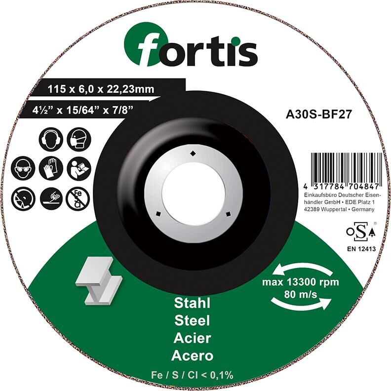 Fortis Schruppscheibe Stahl 115 x 6,0 mm Produktbild Fortis Schruppscheibe Stahl 115 x 6,0 mm