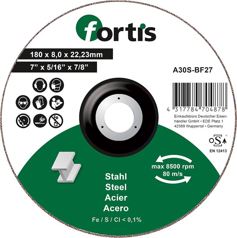 Fortis Schruppscheibe Stahl 180 x 8,0 mm Produktbild Fortis Schruppscheibe Stahl 180 x 8,0 mm