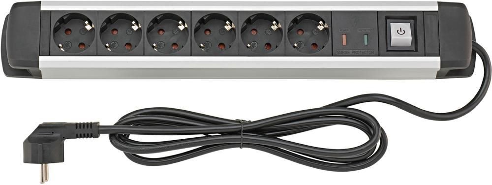 Fortis Steckdosenleiste 6 fach H05VV-F3G1,5 Kabellänge 1,6 m Aluminium Produktbild Fortis Steckdosenleiste 6 fach H05VV-F3G1,5 Kabellänge 1,6 m Aluminium