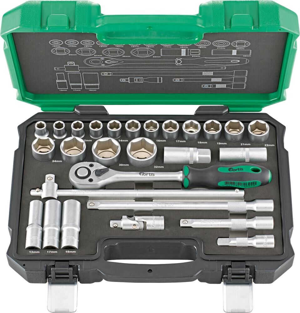 Fortis Steckschlüsselgarnitur 1/2 Zoll 27 Teile Produktbild Fortis Steckschlüsselgarnitur 1/2 Zoll 27 Teile
