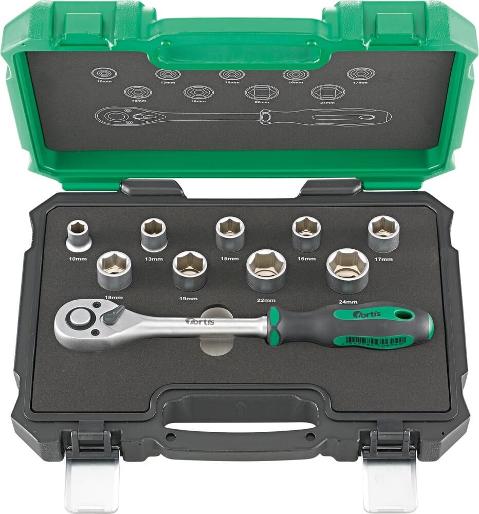 Fortis Steckschlüsselgarnitur 1/2 Zoll 10 Teile Produktbild Fortis Steckschlüsselgarnitur 1/2 Zoll 10 Teile