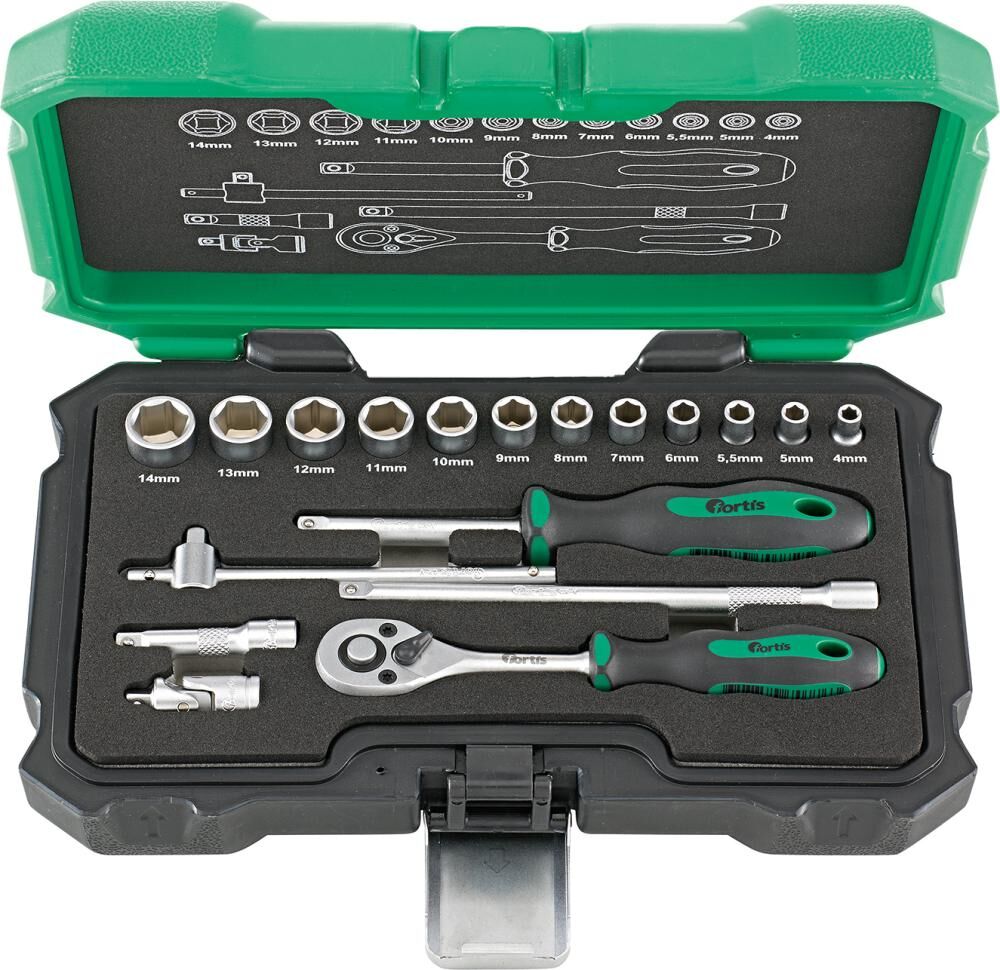 Fortis Steckschlüssel Garnitur 1/4 Zoll im Koffer 18 Teile Produktbild Fortis Steckschlüssel Garnitur 1/4 Zoll im Koffer 18 Teile