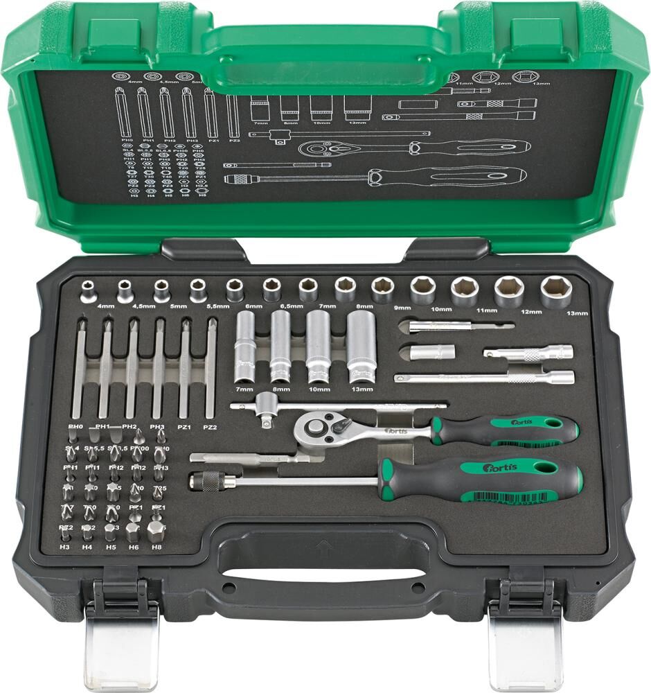 Fortis Steckschlüssel Garnitur 1/4 Zoll im Koffer 61 Teile Produktbild Fortis Steckschlüssel Garnitur 1/4 Zoll im Koffer 61 Teile