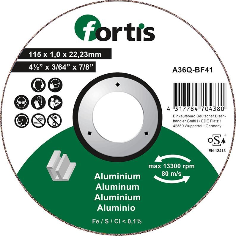 Fortis Trennscheibe ALU-NE 115 x 1,0 mm gerade Produktbild Fortis Trennscheibe ALU-NE 115 x 1,0 mm gerade