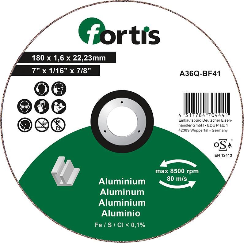 Fortis Trennscheibe ALU-NE 180 x 1,6 mm gerade Produktbild Fortis Trennscheibe ALU-NE 180 x 1,6 mm gerade