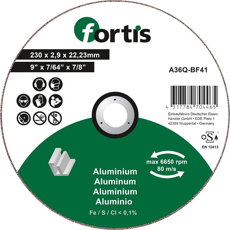 Fortis Trennscheibe ALU-NE 230 x 2,9 mm gerade Produktbild Fortis Trennscheibe ALU-NE 230 x 2,9 mm gerade
