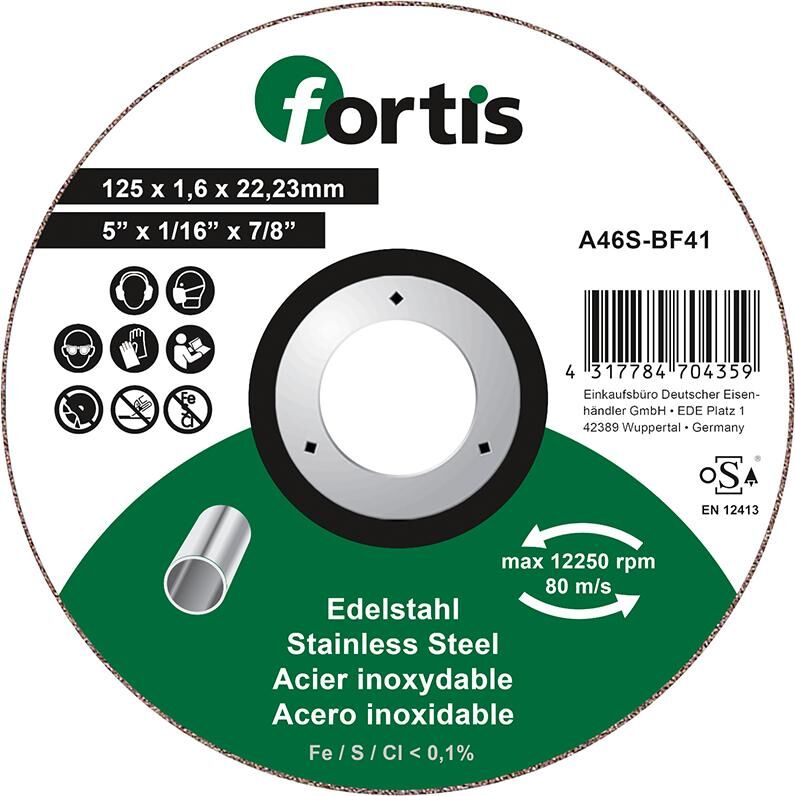 Fortis Trennscheibe Edelstahl 125 x 1,6 mm gerade Produktbild Fortis Trennscheibe Edelstahl 125 x 1,6 mm gerade