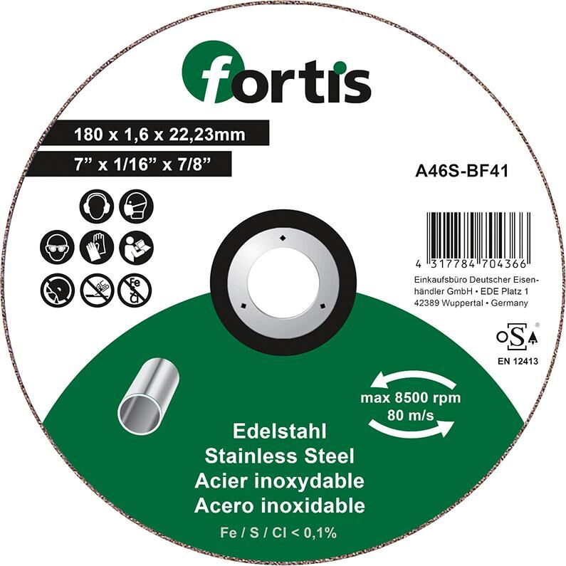 Fortis Trennscheibe Edelstahl 180 x 1,6 mm gerade Produktbild Fortis Trennscheibe Edelstahl 180 x 1,6 mm gerade