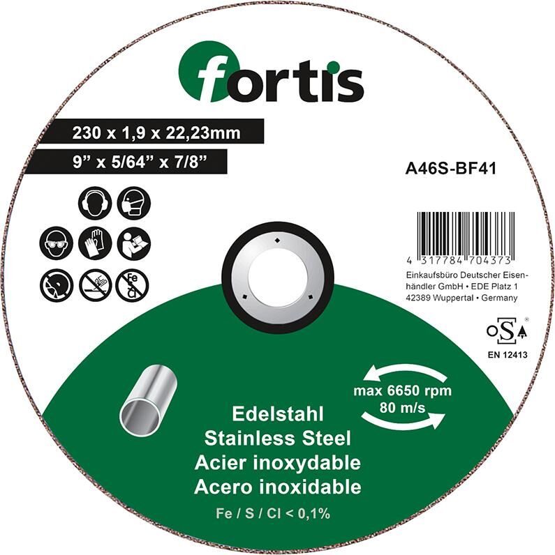 Fortis Trennscheibe Edelstahl 230 x 1,9 mm gerade Produktbild Fortis Trennscheibe Edelstahl 230 x 1,9 mm gerade