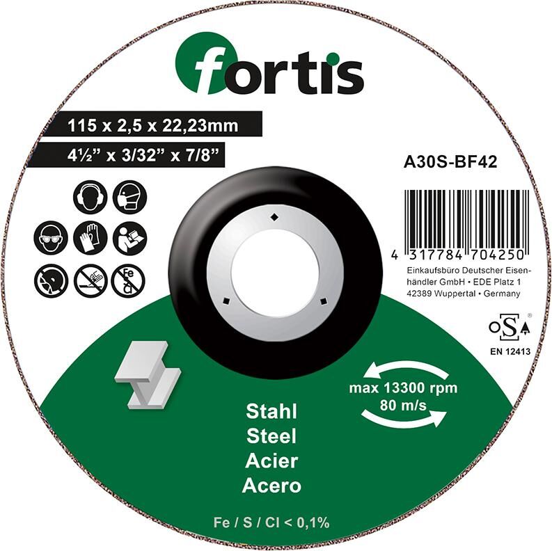 Fortis Trennscheibe Stahl 115 x 2,5 mm gekröpft Produktbild Fortis Trennscheibe Stahl 115 x 2,5 mm gekröpft
