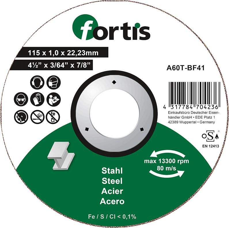 Fortis Trennscheibe Stahl 115 x 1,0 mm gerade Produktbild Fortis Trennscheibe Stahl 115 x 1,0 mm gerade