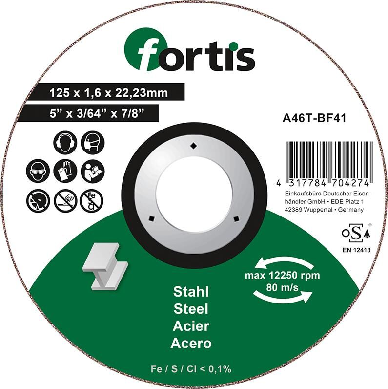 Fortis Trennscheibe Stahl 125 x 1,6 mm gerade Produktbild Fortis Trennscheibe Stahl 125 x 1,6 mm gerade