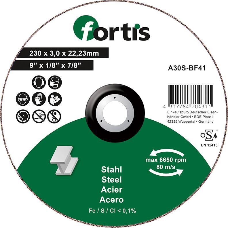 Fortis Trennscheibe Stahl 230 x 3,0 mm gerade Produktbild Fortis Trennscheibe Stahl 230 x 3,0 mm gerade