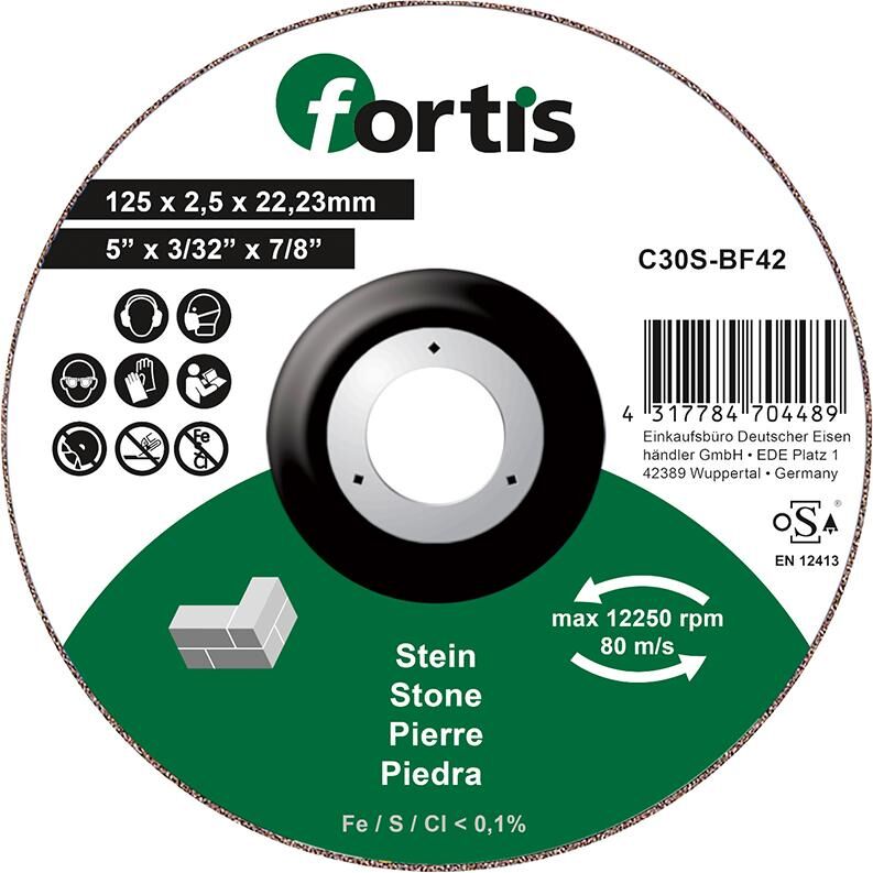 Fortis Trennscheibe Stein 125 x 2,5 mm gekröpft Produktbild Fortis Trennscheibe Stein 125 x 2,5 mm gekröpft