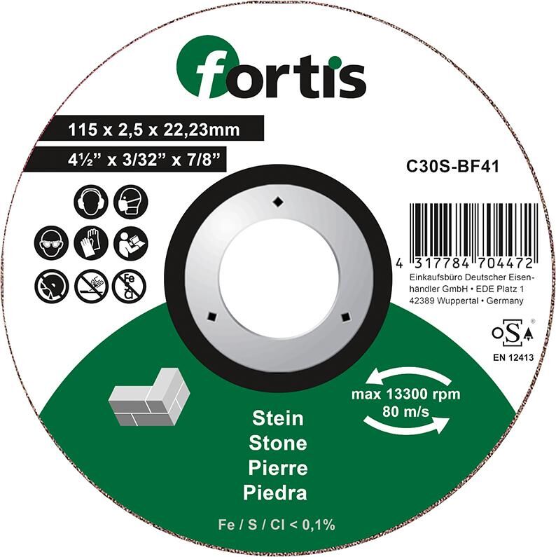 Fortis Trennscheibe Stein 115 x 2,5 mm gerade Produktbild Fortis Trennscheibe Stein 115 x 2,5 mm gerade