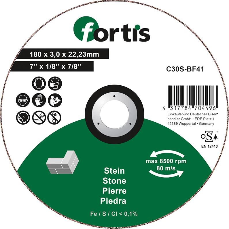 Fortis Trennscheibe Stein 180 x 3,0 mm gerade Produktbild Fortis Trennscheibe Stein 180 x 3,0 mm gerade