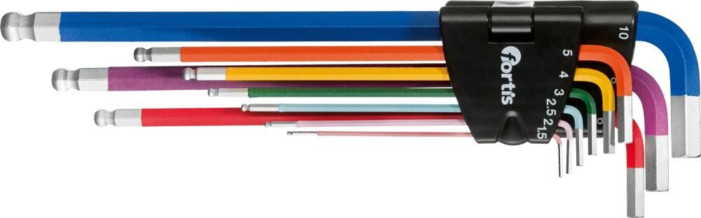 Fortis  Winkelschraubendrehersatz Clip für 6kant 1,5-10 mm bunt 9 Teile Produktbild Fortis  Winkelschraubendrehersatz Clip für 6kant 1,5-10 mm bunt 9 Teile