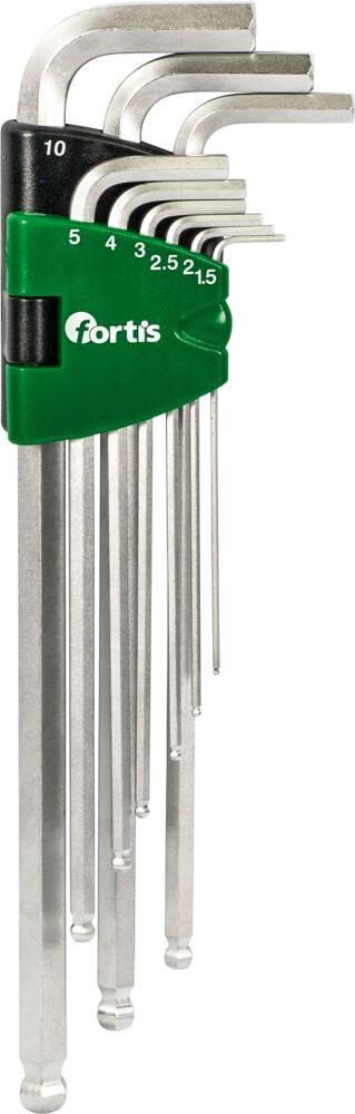 Fortis  Winkelschraubendrehersatz Clip für 6kant 1,5-10 mm Kugelkopf 9 Teile Produktbild Fortis  Winkelschraubendrehersatz Clip für 6kant 1,5-10 mm Kugelkopf 9 Teile