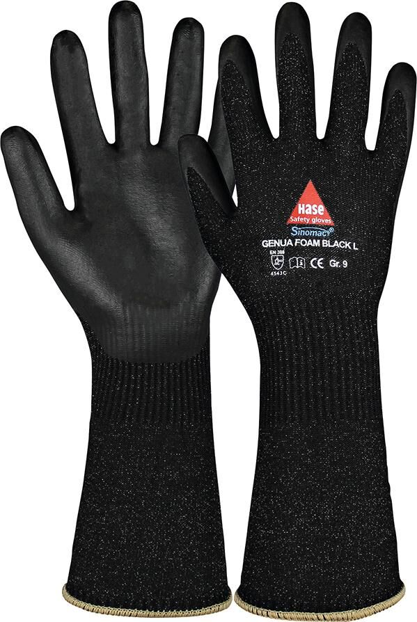 Hase Safety Gloves Schnittschutzhandschuh Genua Foam Black Long Gr. 9