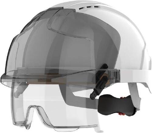 JSP Schutzhelm mit Drehradverschluss EVO VISTAlens mit Überbrille weiß Produktbild JSP Schutzhelm mit Drehradverschluss EVO VISTAlens mit Überbrille weiß