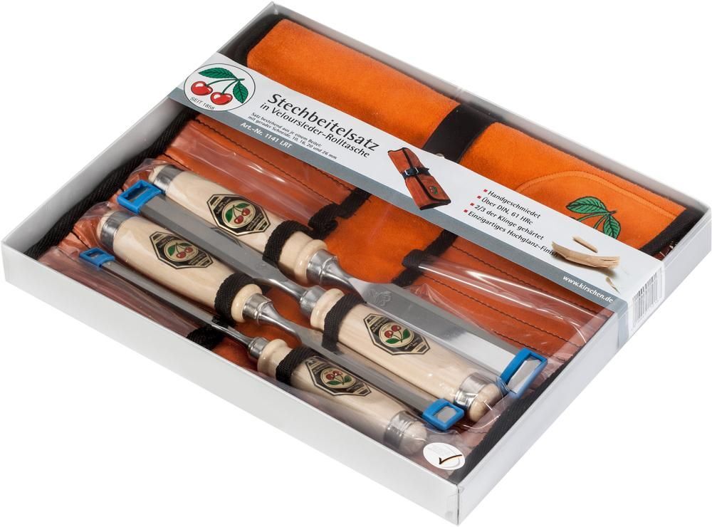Kirschen Stechbeitelsatz 1151 in Velours Lederrolltasche 4 Teile Produktbild Kirschen Stechbeitelsatz 1151 in Velours Lederrolltasche 4 Teile