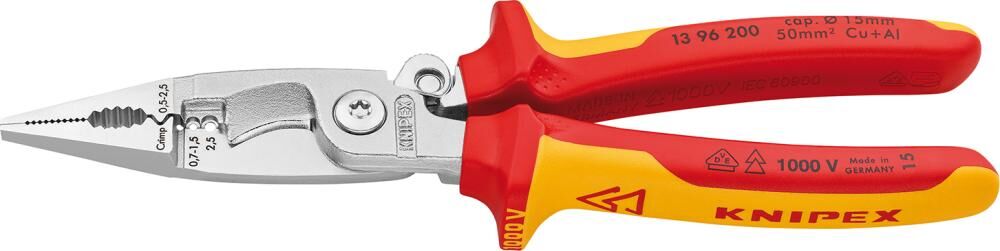 Knipex Elektroinstallationszange verchromt VDE 200 mm 2K Knipex Elektroinstallationszange verchromt VDE 200 mm 2K
