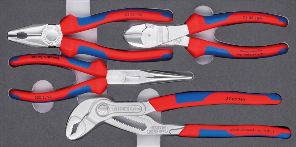 Knipex Zangensatz Basic verchromt mit Schaumeinlage 4 Teile Produktbild Knipex Zangensatz Basic verchromt mit Schaumeinlage 4 Teile