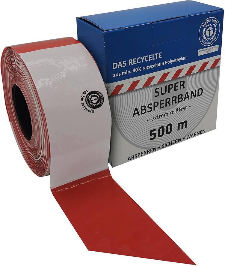 Absperrband Nr 25 rot weiß geblockt aus mindestens 80% Regranulat 100 Meter Produktbild Absperrband Nr 25 rot weiß geblockt aus mindestens 80% Regranulat 100 Meter