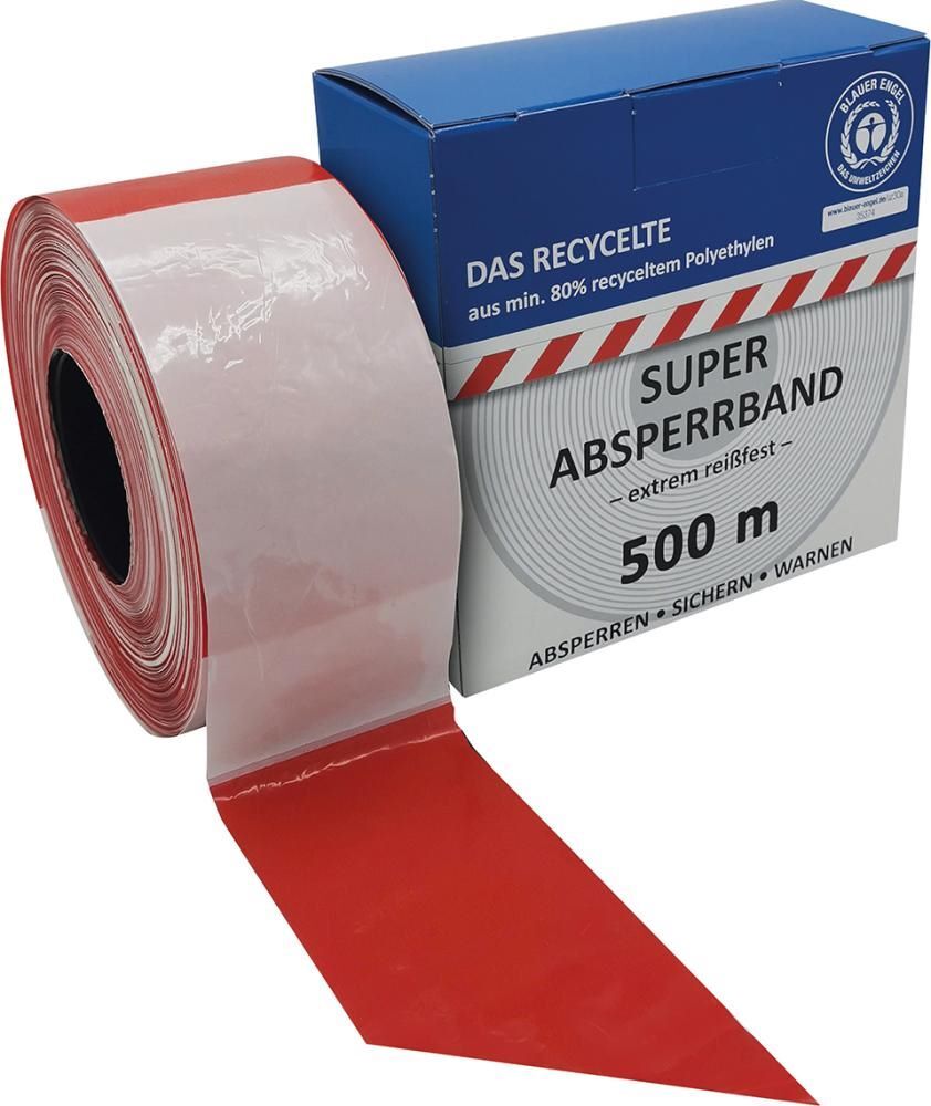 Absperrband Nr 25 rot weiß geblockt aus mindestens 80% Regranulat 500 Meter Produktbild Absperrband Nr 25 rot weiß geblockt aus mindestens 80% Regranulat 500 Meter