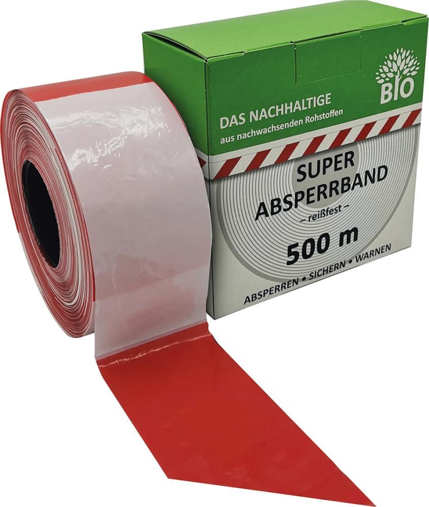 Absperrband Nr 24 rot weiß geblockt aus nachwachsenden Rohstoffen 500 Meter
