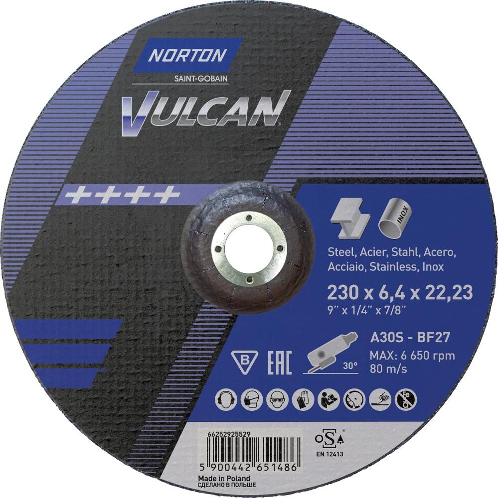 Norton Clipper Schruppscheibe Vulcan gekröpft 230x6,4 mm Produktbild Norton Clipper Schruppscheibe Vulcan gekröpft 230x6,4 mm