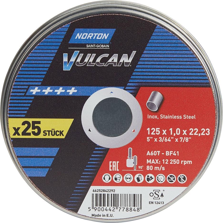 Norton Clipper Trennscheibe Vulcan Inox mit 125 x1 x 22,23 mm Produktbild Norton Clipper Trennscheibe Vulcan Inox mit 125 x1 x 22,23 mm