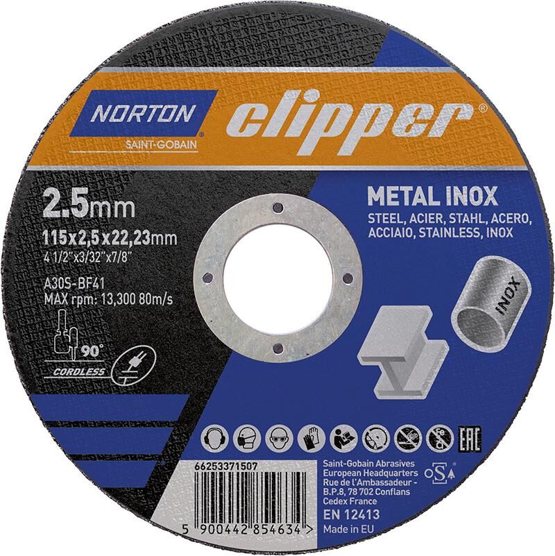 Norton Clipper Trennscheibe Metall Inox A30S 115x2,5x22,23 mm Produktbild Norton Clipper Trennscheibe Metall Inox A30S 115x2,5x22,23 mm