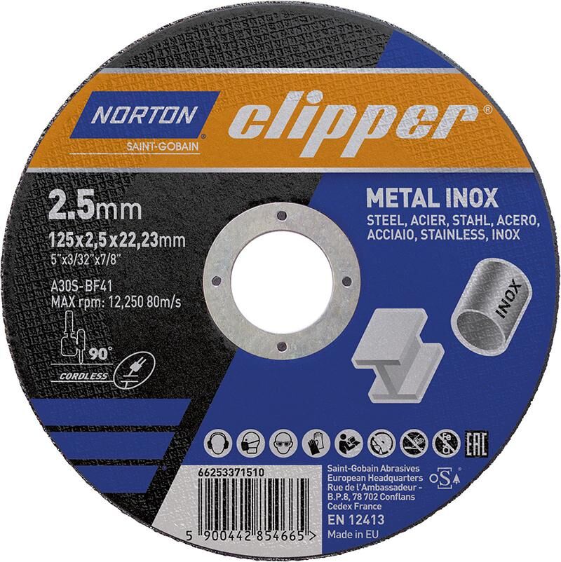 Norton Clipper Trennscheibe Metall Inox A30S 125x2,5x22,23 mm Produktbild Norton Clipper Trennscheibe Metall Inox A30S 125x2,5x22,23 mm