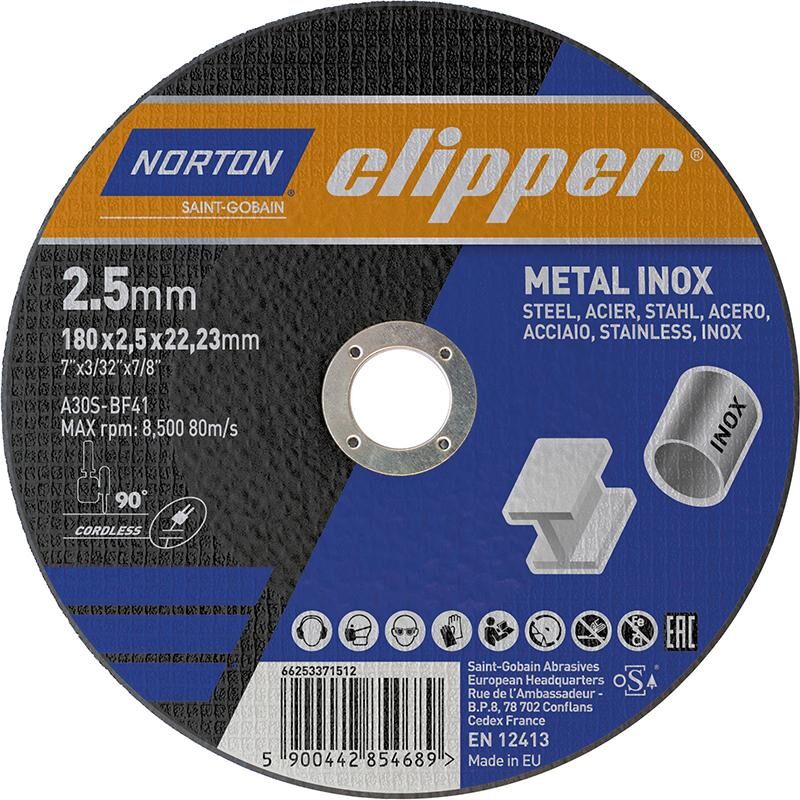 Norton Clipper Trennscheibe Metall Inox A30S 180x2,5x22,23 mm Produktbild Norton Clipper Trennscheibe Metall Inox A30S 180x2,5x22,23 mm