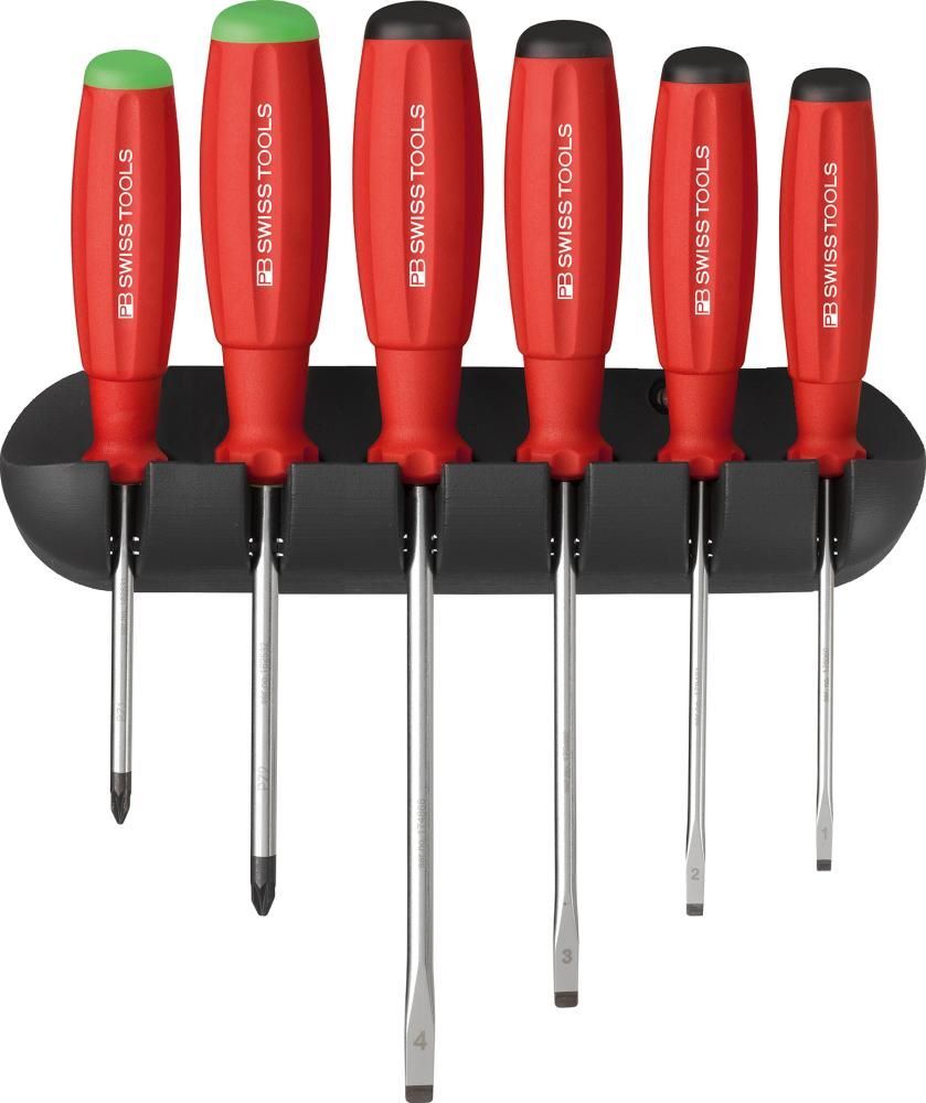 PB Swiss Tools Schraubendreher Satz 6 teilig Schlitz PZ im Wandhalter rot Produktbild PB Swiss Tools Schraubendreher Satz 6 teilig Schlitz PZ im Wandhalter rot