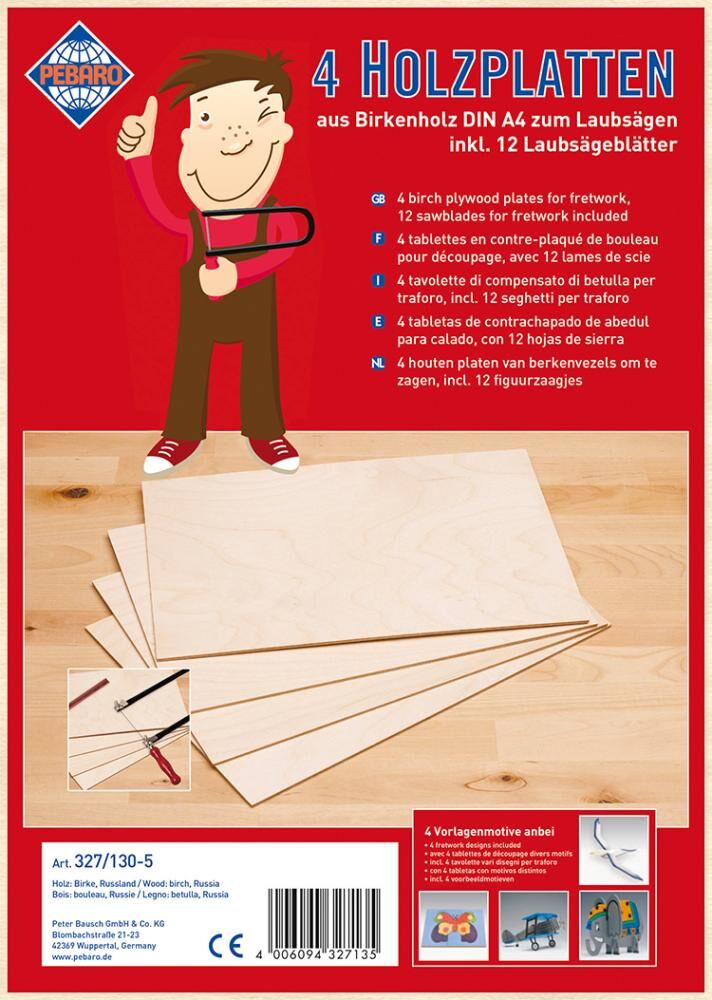 Pebaro Holzplatten Birke DinA4 mit 12 Laubsägeblätter Produktbild Pebaro Holzplatten Birke DinA4 mit 12 Laubsägeblätter