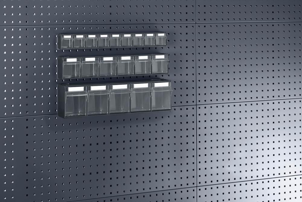 Bott Betriebseinrichtung Klarsichtmagazin mit 6 Lagerkästen grau 600x96x112mm Produktbild Bott Betriebseinrichtung Klarsichtmagazin mit 6 Lagerkästen grau 600x96x112mm