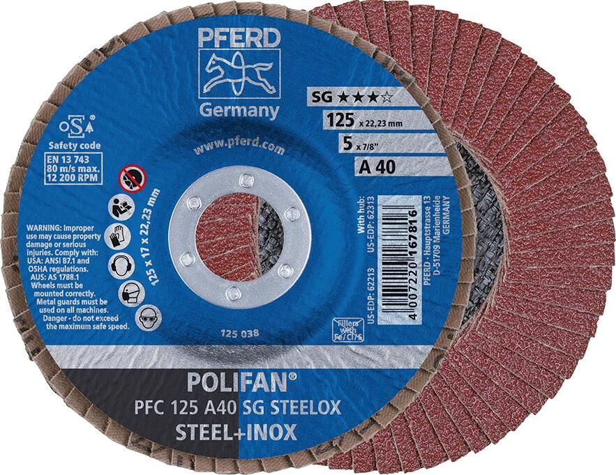 Pferd Fächerschleifscheibe A120SG gewölbt 125 mm K120 Pferd Fächerschleifscheibe A120SG gewölbt 125 mm K120