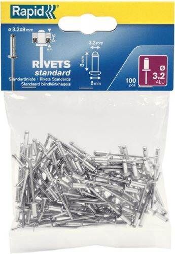 Rapid Blindnieten Standard 3,2 x 12 mm Pack mit 100 Stück Produktbild Rapid Blindnieten Standard 3,2 x 12 mm Pack mit 100 Stück