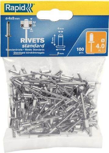 Rapid Blindnieten Standard 4,0 x 8 mm Pack mit 100 Stück Produktbild Rapid Blindnieten Standard 4,0 x 8 mm Pack mit 100 Stück